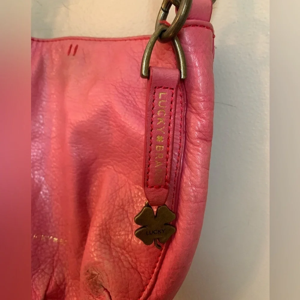 Lucky brand leather pink crossbody purse Bohemian boho hippie grungy festival